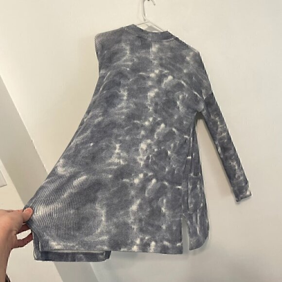 HIPPIE ROSE Blue Tie Dye Ribbed Knit Open Long Sleeve Boho Long Cardigan Sweater - Picture 13 of 13